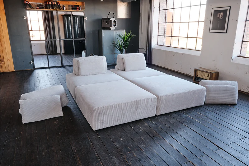 KAWOLA Modulsofa WIOLO SOFT 4 Module 4 Rückenkissen Cord hellgrau