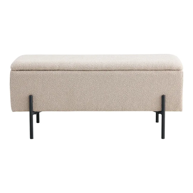Elegante Bank NIZZA mit Stauraum 95cm Bouclé-Stoff beige