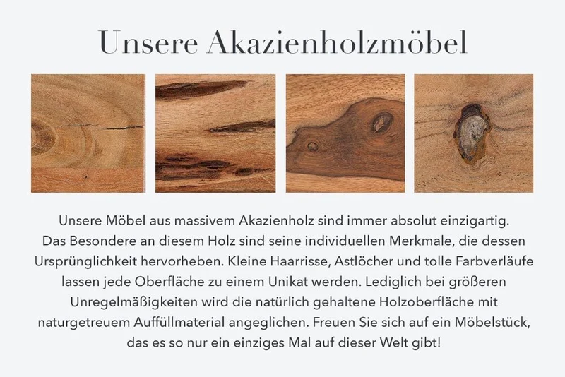 Baumkante Esstisch ARBOL 200cm massive 35mm Akazie U-Gestell