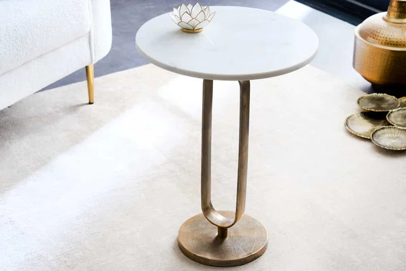 Eleganter Beistelltisch GRACE 60cm Marmor weiss Metall gold-antik
