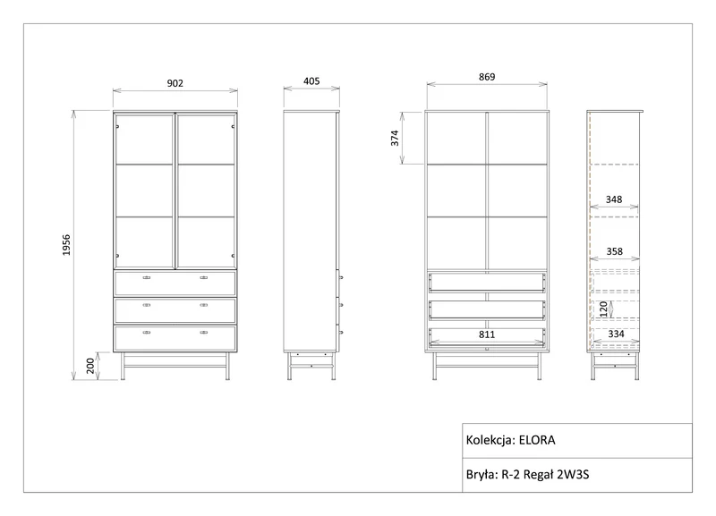 Elora Vitrine 90 cm mit 2 Glastüren und 3 Schubladen – Frühlingseiche / Macadamia
