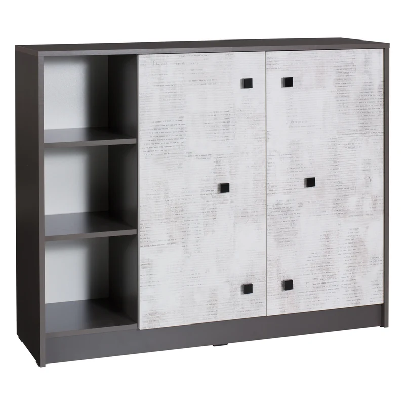 Tommy Kommode 120 cm mit 2 Türen und offenen Fächern – Graphit / Enigma