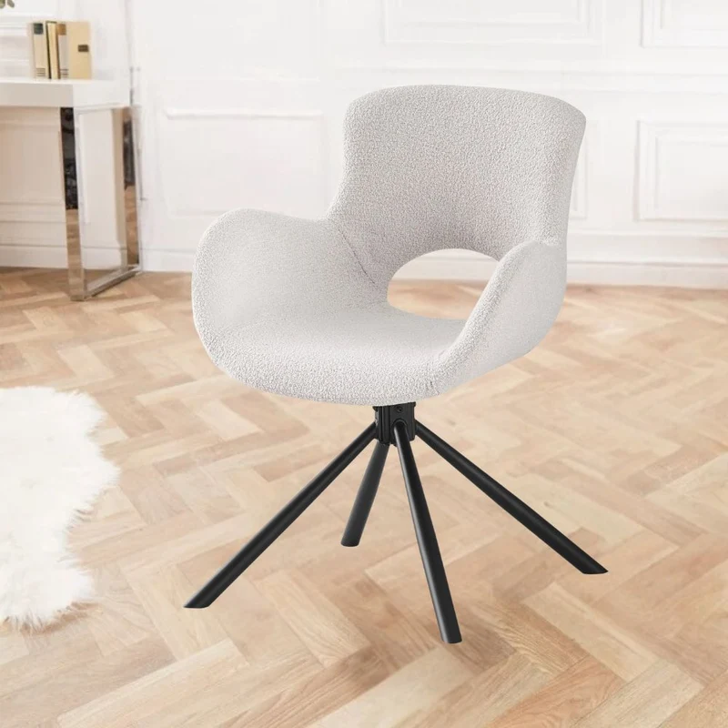 Drehbares 2er Set - Design Stuhl MORIM creme-weiss Bouclé-Stoff