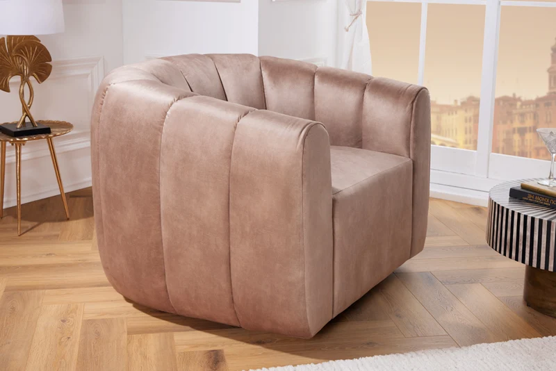 Bequemer Premium Drehsessel SALON Samt champagner Sessel