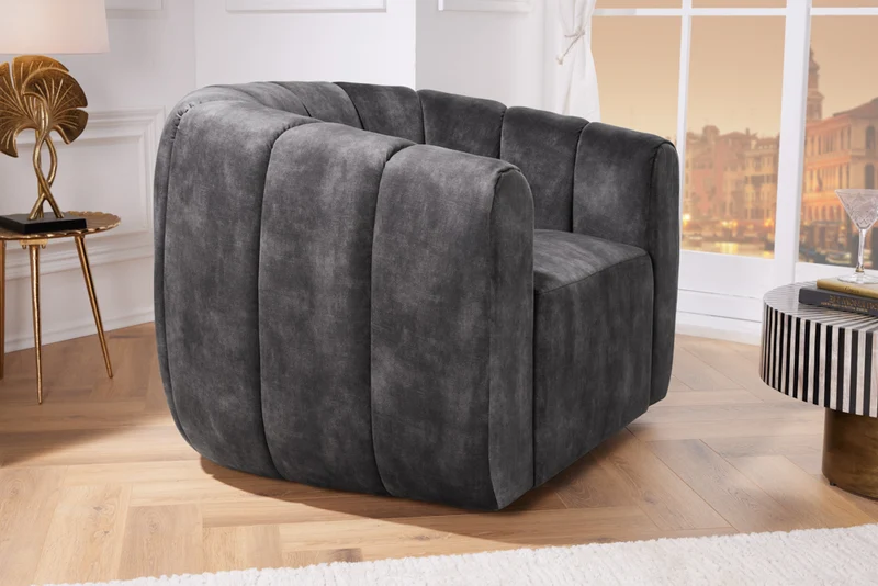 Bequemer Premium Drehsessel SALON Samt dunkelgrau Sessel