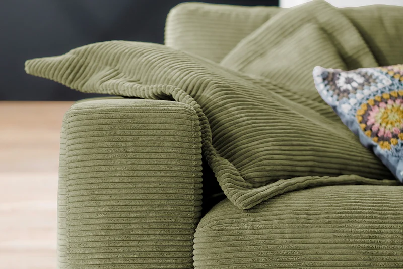 KAWOLA Sofa MADELINE 3-Sitzer Cord olivgrün