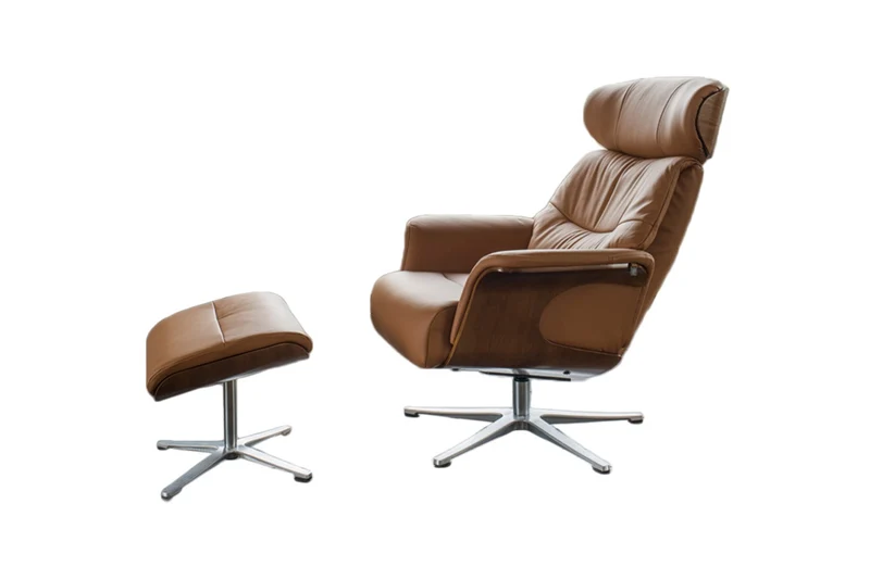 KAWOLA Sessel TOSAR Relaxsessel drehbar Leder braun mit Hocker