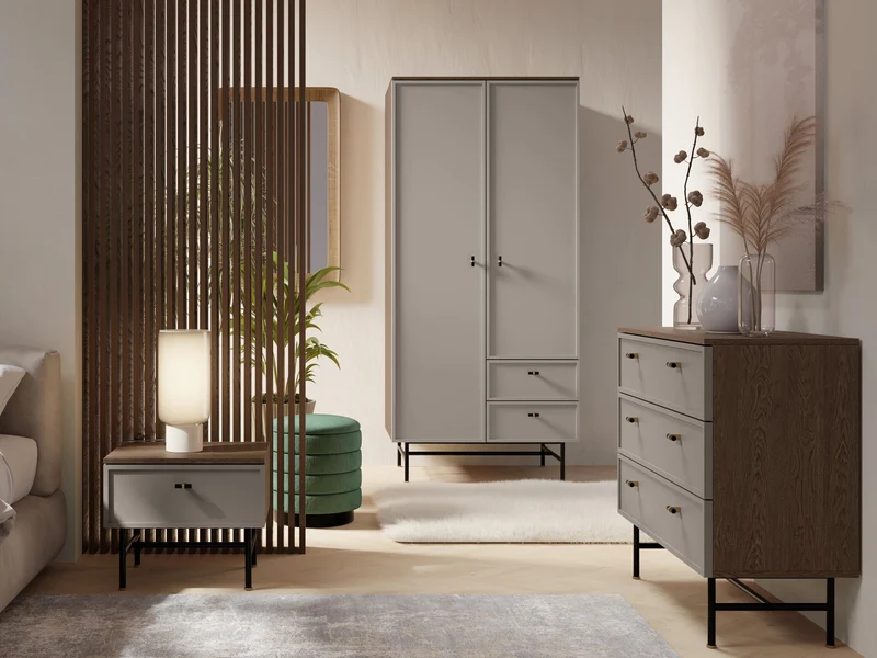 Elora Sideboard 150 cm mit 1 Glastür, 1 Tür und 3 Schubladen – Baltic Storm / Toffee
