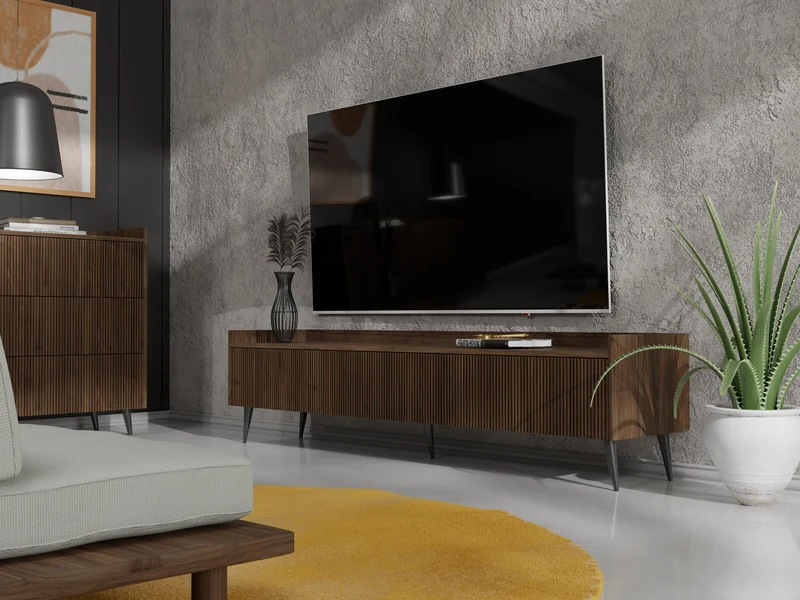 Ademo TV-Lowboard 180 cm mit 3 Klappen – Walnuss