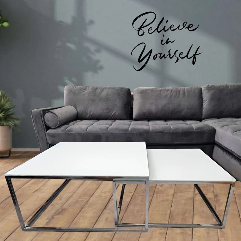 2er Set Design Couchtisch MENTO 75cm Sicherheitsglas 8mm Chrom