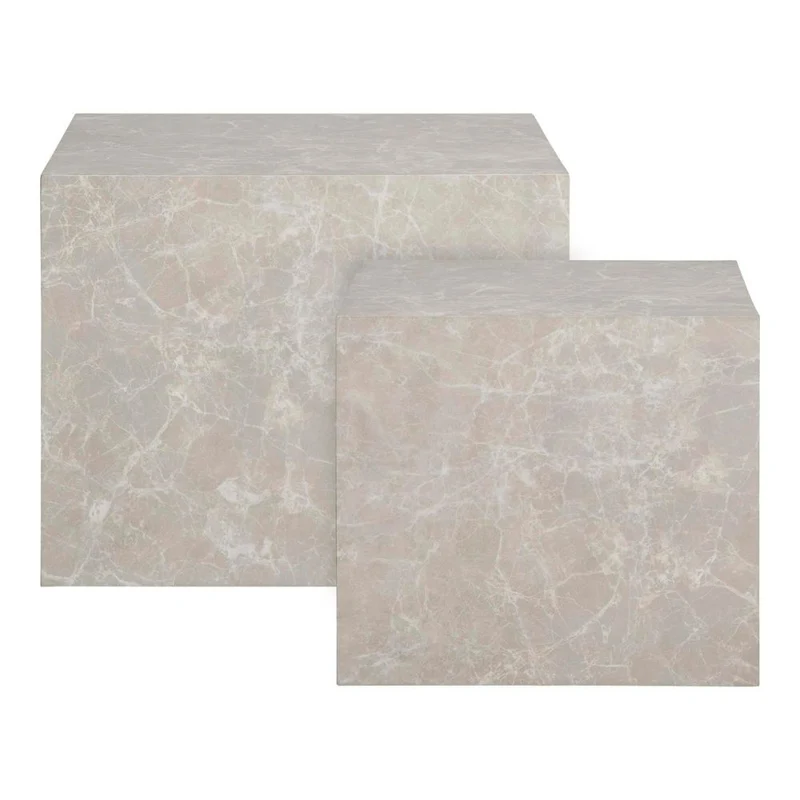 2er-Set Design Couchtisch POSTATO 50cm Marmor-Look beige creme