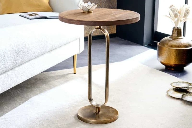 Eleganter Mangoholz Beistelltisch GRACE 45x60cm natural Aluminium