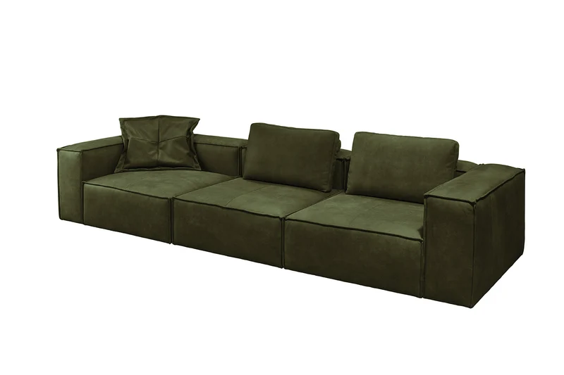 KAWOLA Sofa CARMO 4-Sitzer Leder olivgrün