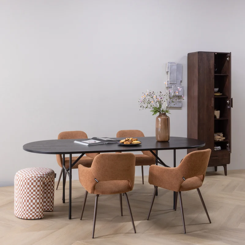 Arthur Esstisch oval mit H-Bein Eiche schwarz