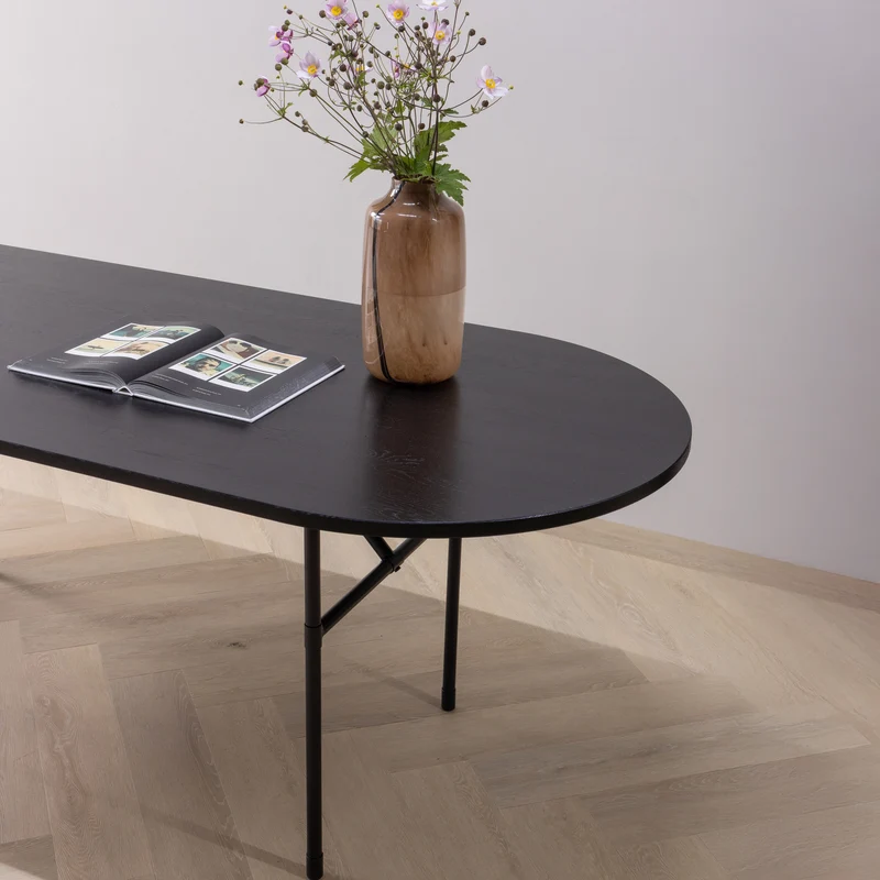 Arthur Esstisch oval mit H-Bein Eiche schwarz