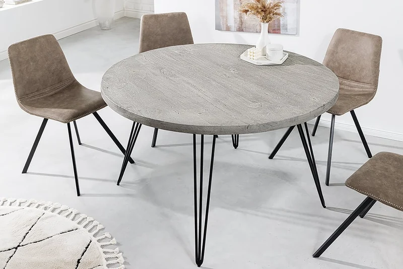 Industrie-Look Esstisch ALINA rund 80cm grau Mango-Holz