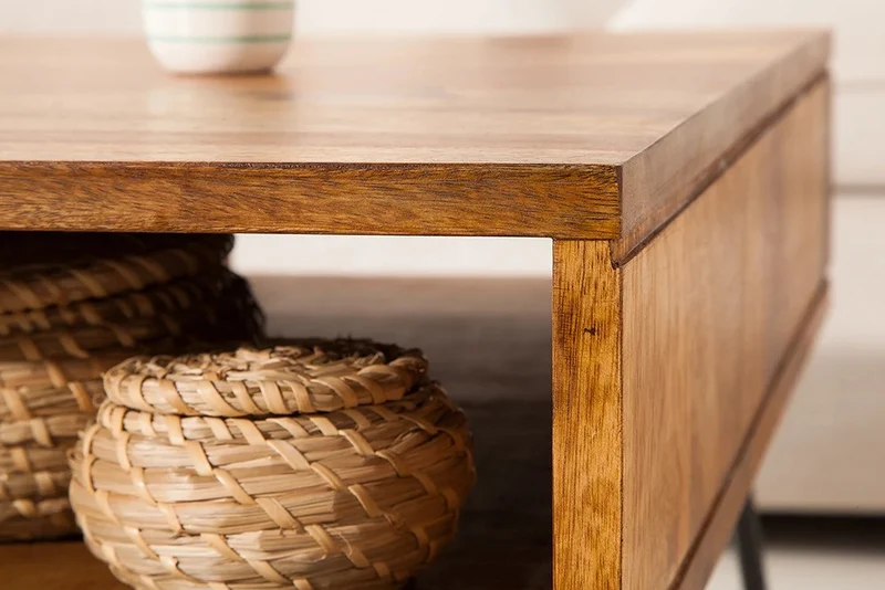 Trendiger Couchtisch ALINA 60cm natur Massivholz Ablagefächer