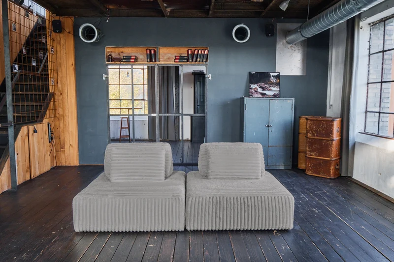 KAWOLA Modulsofa WIOLO SOFT 2 Module 2 Rückenkissen Weicher Breitcord grau