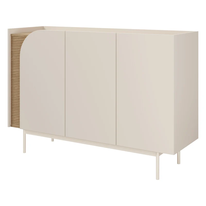 Carmen Kommode 132 cm mit 3 Türen – Macadamia / Frühlingseiche