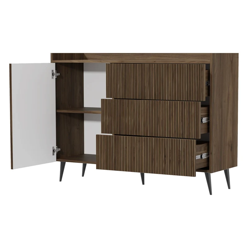 Ademo Kommode 126 cm mit 1 Tür und 3 Schubladen – Walnuss