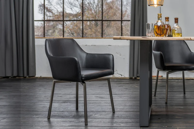 B-Ware Stuhl Loui Sessel Kunstleder schwarz Füße Edelstahl