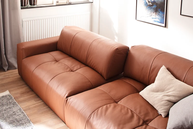 KAWOLA Big Sofa PALACE 3-Sitzer mit Sitztiefenverstellung Leder brandy