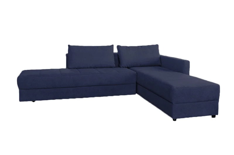 KAWOLA Schlafsofa IDA Sofa Boxspringbett Stoff dunkelblau mit Topper