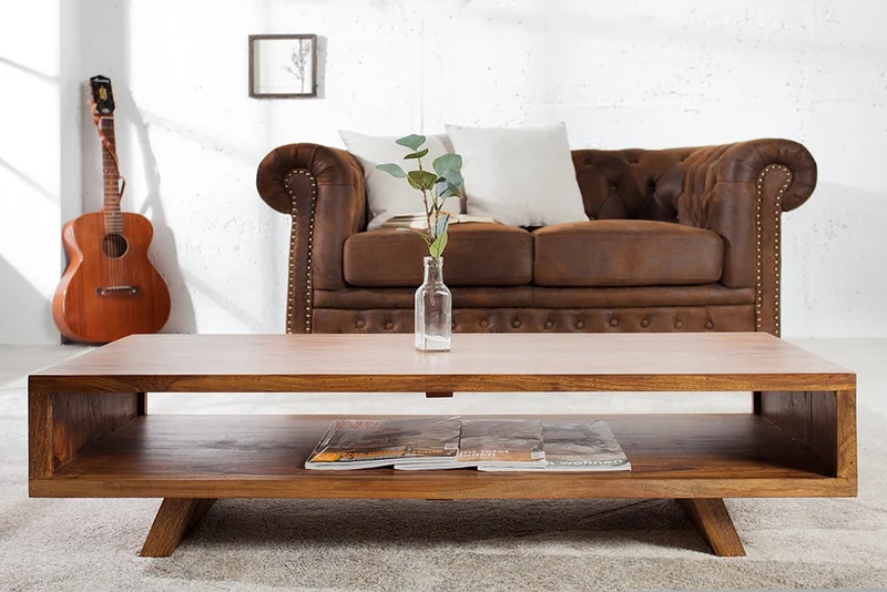 Puristischer Couchtisch SHIVA ca.110cm Sheesham TV-Board