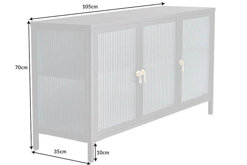 Modernes Vitrinen-Sideboard TRIADO 105cm schwarz Metall Riffelglas