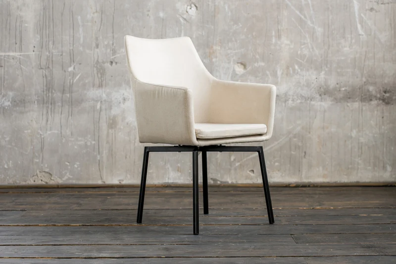 B-Ware Stuhl Cali Sessel Stoff Esszimmerstuhl creme Füße matt-schwarz