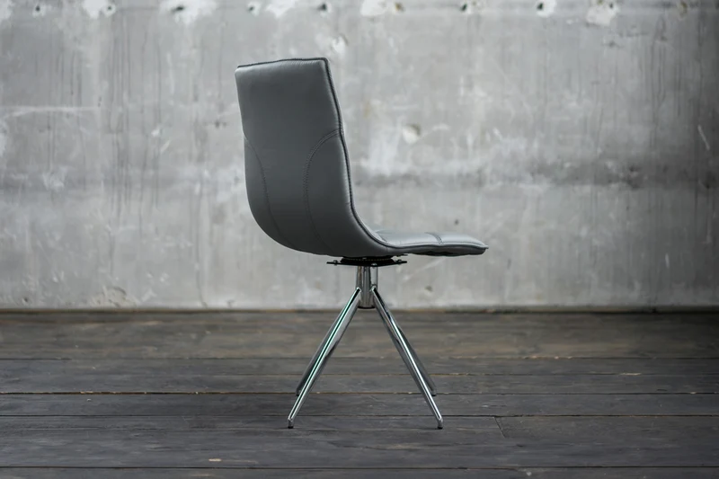 B-Ware KAWOLA Stuhl Vendra Esszimmerstuhl Drehstuhl Kunstleder grau Fuß Chrome 46,50x57x91cm (B/T/H)