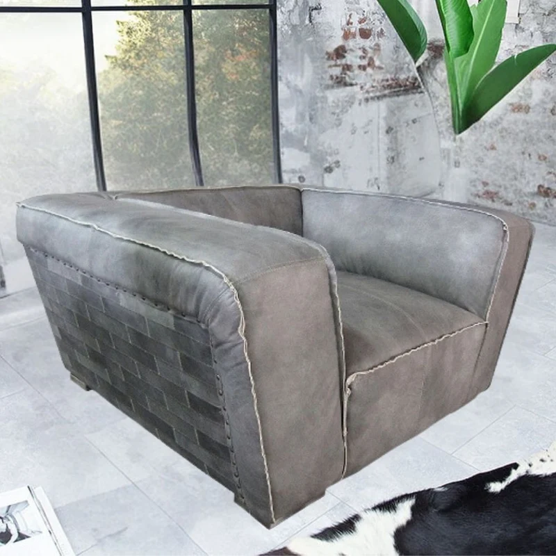 Premium Ledersessel TITAN vintage-grey 131x110cm Rindsleder