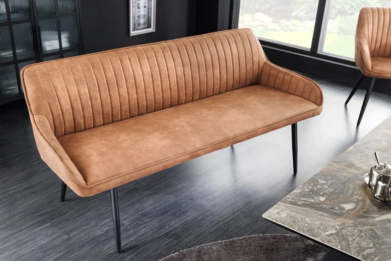 Elegante Sitzbank MILAN ca.160cm Mikrofaser vintage-braun Armlehnen
