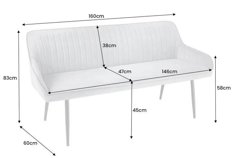 Elegante Sitzbank MILAN ca.160cm Mikrofaser vintage-braun Armlehnen