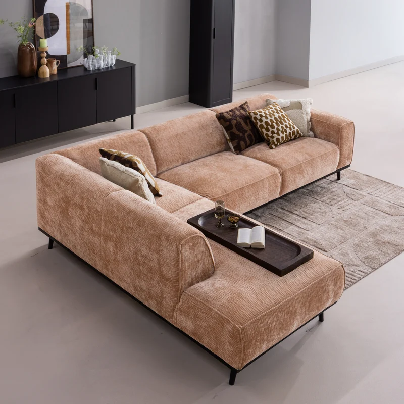 Statement ecksofa links chenille samt pfirsichrosa