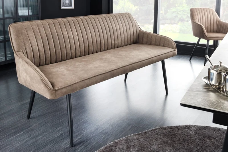 Elegante Sitzbank MILAN ca.160cm Mikrofaser taupe Armlehnen