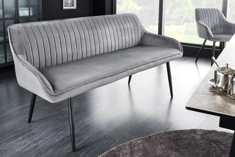Elegante Sitzbank MILAN ca.160cm Samt grau Armlehnen