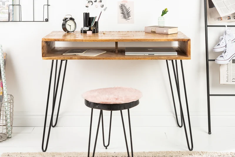 Industrie-Look Schreibtisch ALINA 100cm natur Mangoholz Metallbeine