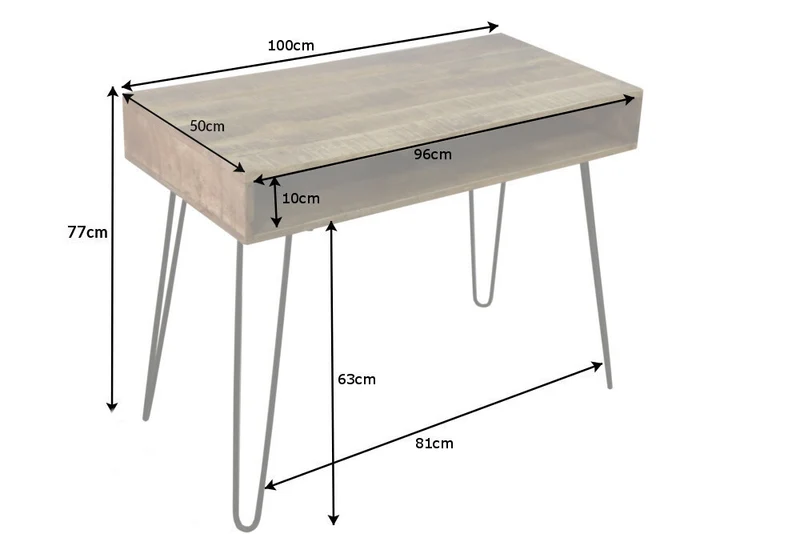 Industrie-Look Schreibtisch ALINA 100cm natur Mangoholz Metallbeine