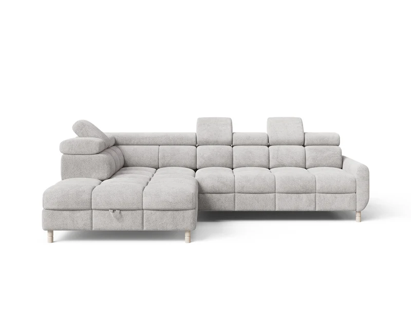 Ecksofa – Bun – Schlafsofa mit Bettkasten, Bouclé Arena, 276 × 209 cm