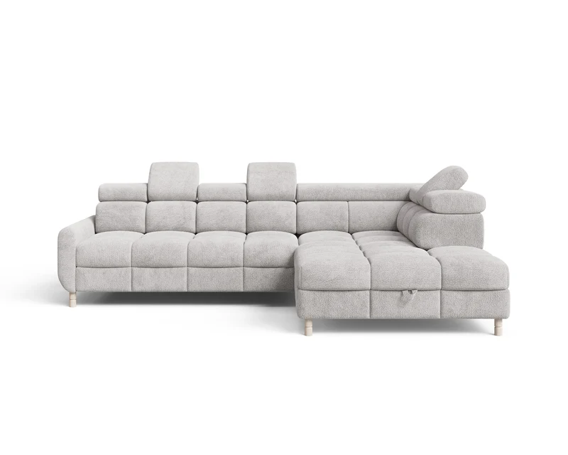Ecksofa – Bun – Schlafsofa mit Bettkasten, Bouclé Arena, 276 × 209 cm