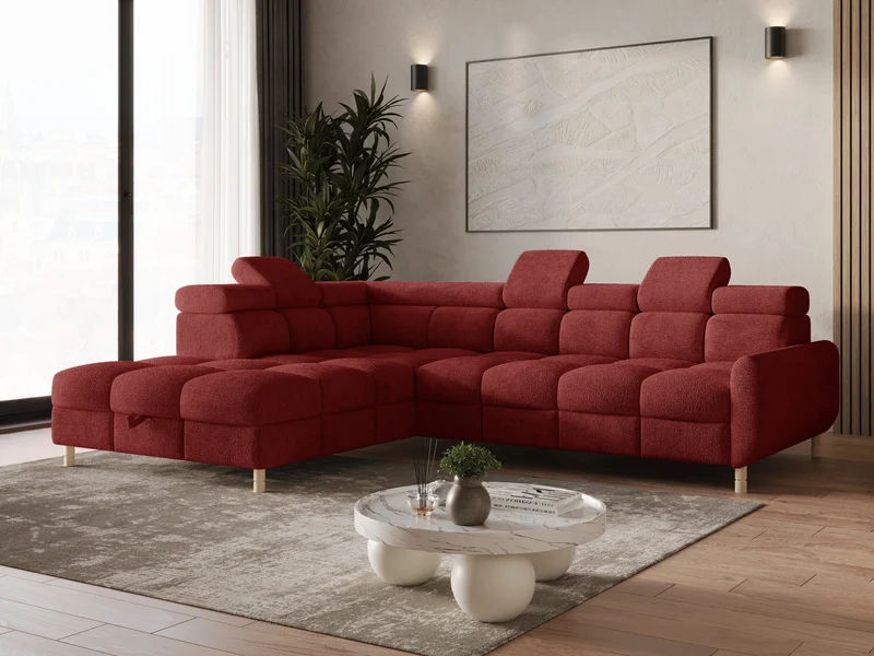 Ecksofa – Bun – Schlafsofa mit Bettkasten, Bouclé Arena, 276 × 209 cm