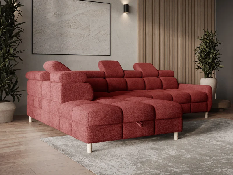 Ecksofa – Bun – Schlafsofa mit Bettkasten, Bouclé Arena, 276 × 209 cm