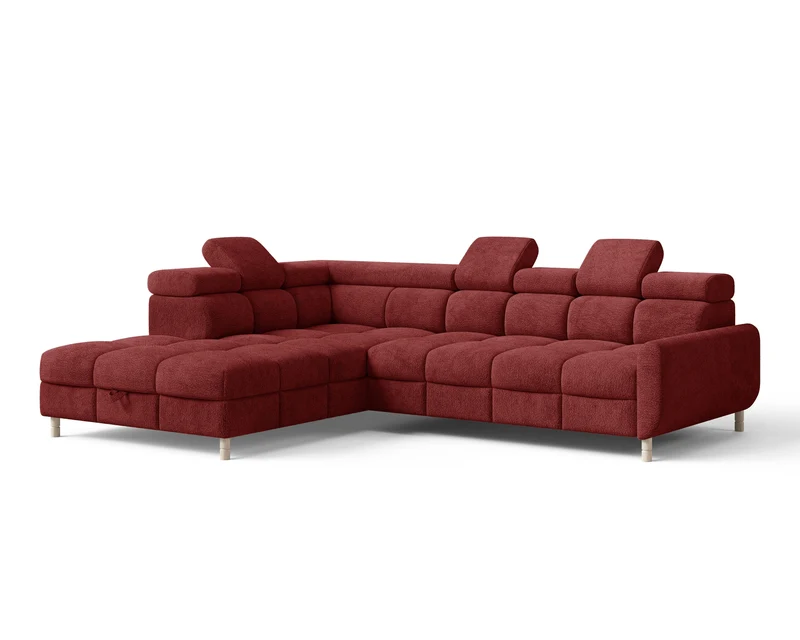 Ecksofa – Bun – Schlafsofa mit Bettkasten, Bouclé Arena, 276 × 209 cm