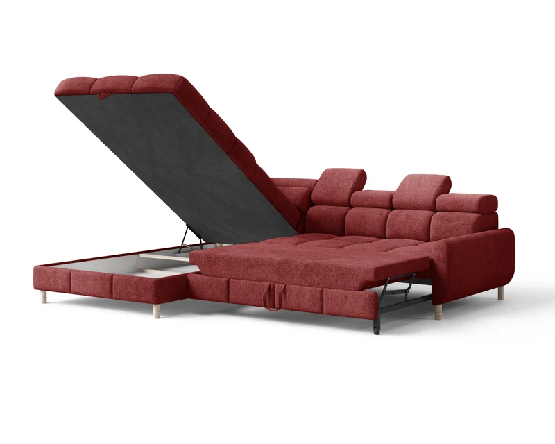 Ecksofa – Bun – Schlafsofa mit Bettkasten, Bouclé Arena, 276 × 209 cm