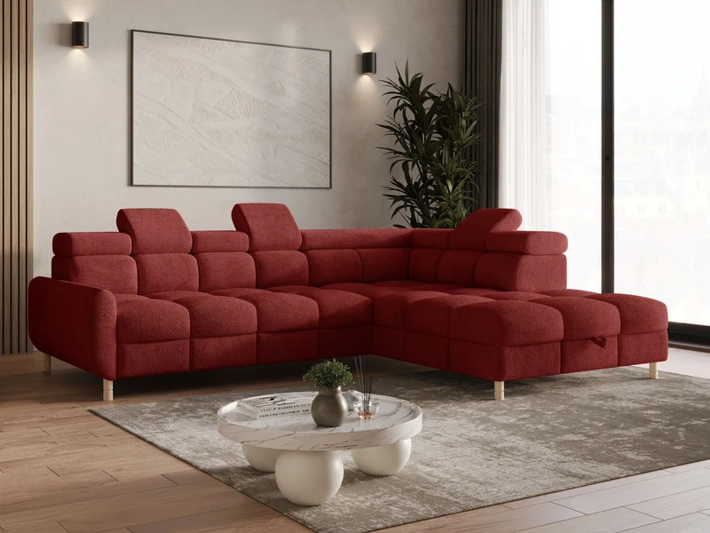 Ecksofa – Bun – Schlafsofa mit Bettkasten, Bouclé Arena, 276 × 209 cm