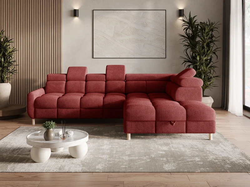 Ecksofa – Bun – Schlafsofa mit Bettkasten, Bouclé Arena, 276 × 209 cm