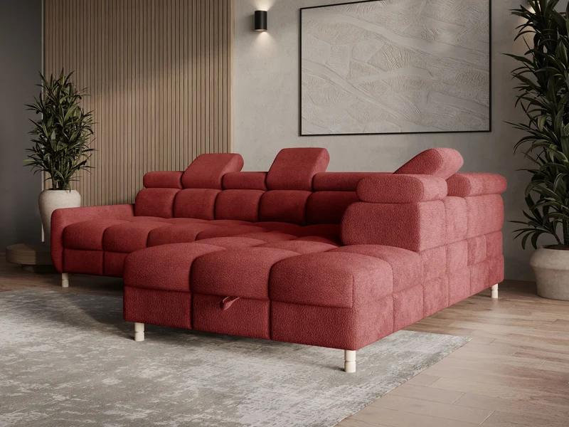 Ecksofa – Bun – Schlafsofa mit Bettkasten, Bouclé Arena, 276 × 209 cm