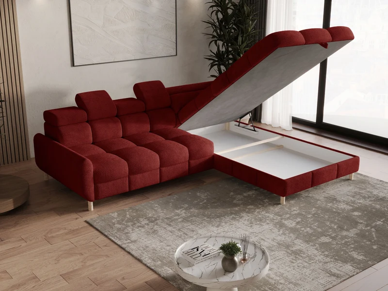 Ecksofa – Bun – Schlafsofa mit Bettkasten, Bouclé Arena, 276 × 209 cm