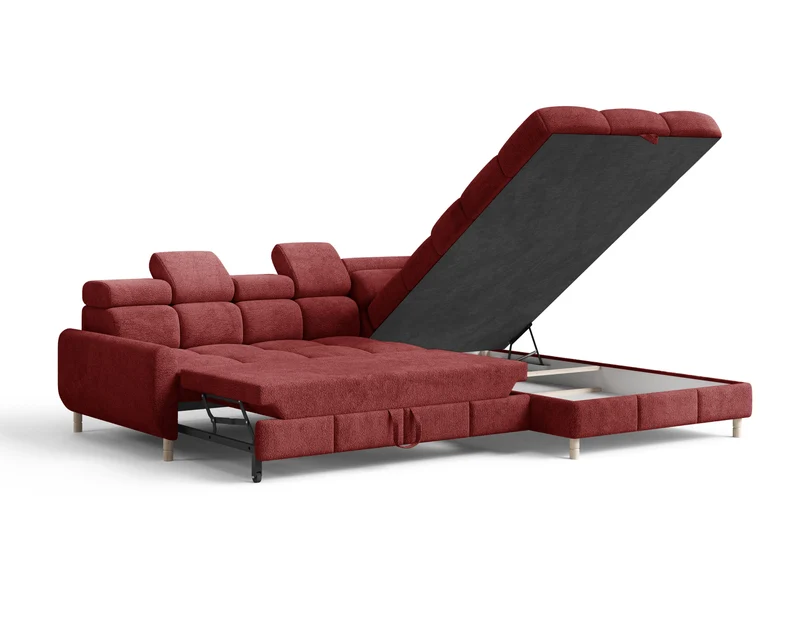 Ecksofa – Bun – Schlafsofa mit Bettkasten, Bouclé Arena, 276 × 209 cm